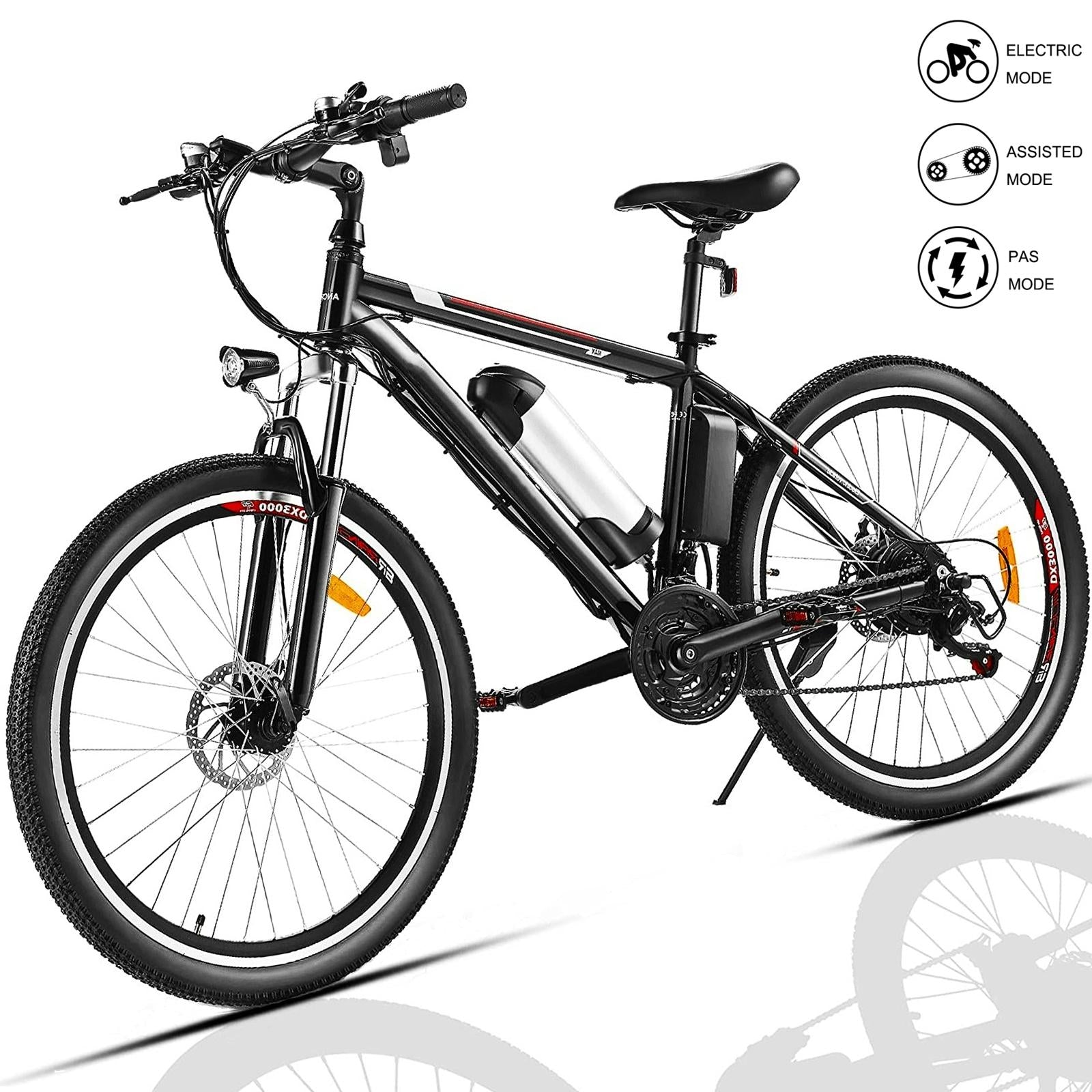 Ayner 26 In. Adult Electric Bike, 250W Brushless Motor, 36V/8Ah Removable Lithium-Ion Battery Fast Charge, Mountain Bicycle with Dual Disc Brakes, 21 Speed Gears, Black