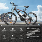 Ayner 26 In. Adult Electric Bike, 250W Brushless Motor, 36V/8Ah Removable Lithium-Ion Battery Fast Charge, Mountain Bicycle with Dual Disc Brakes, 21 Speed Gears, Black