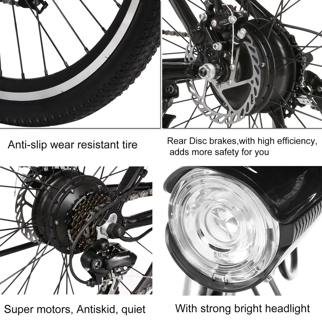 Ayner 26 In. Adult Electric Bike, 250W Brushless Motor, 36V/8Ah Removable Lithium-Ion Battery Fast Charge, Mountain Bicycle with Dual Disc Brakes, 21 Speed Gears, Black