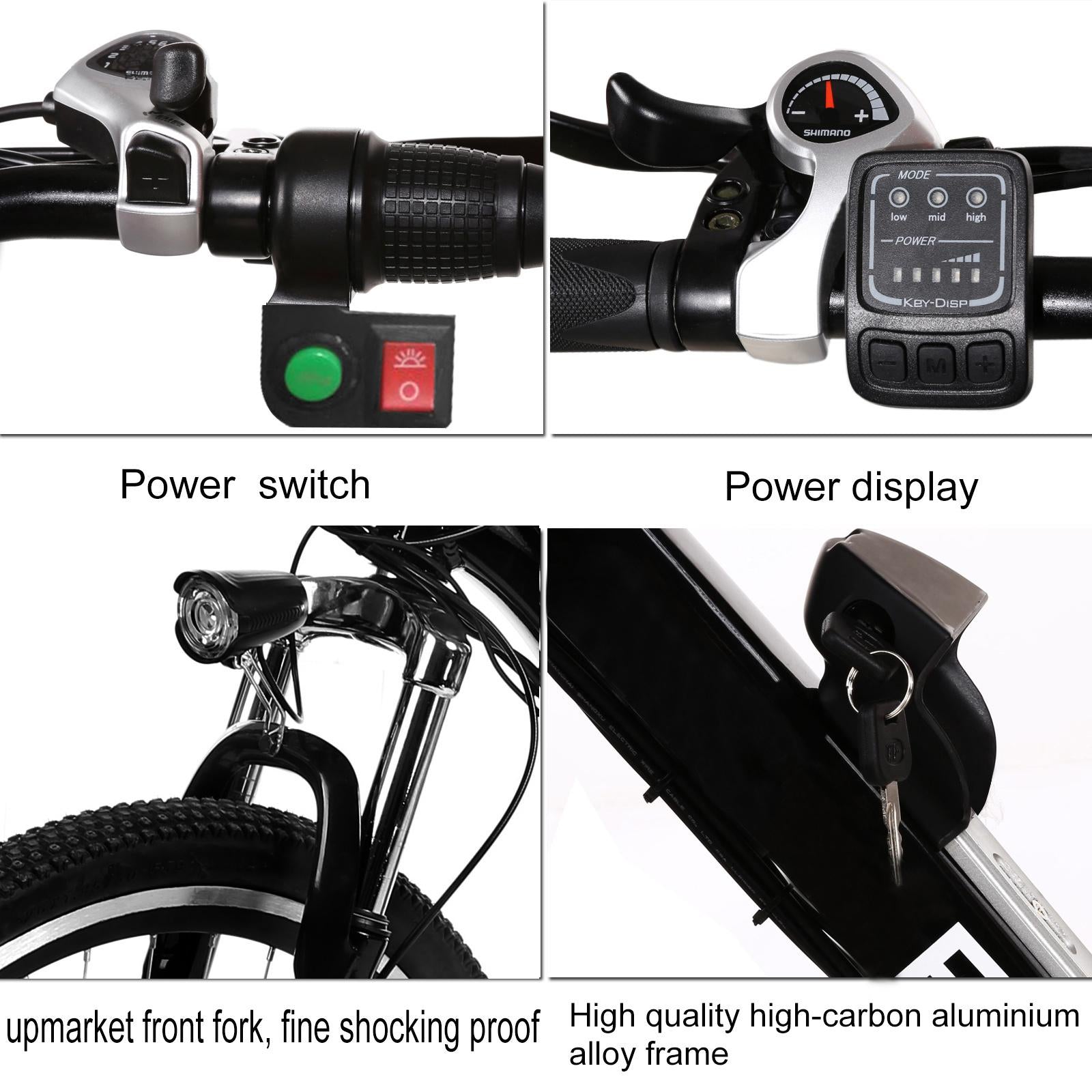 Ayner 26 In. Adult Electric Bike, 250W Brushless Motor, 36V/8Ah Removable Lithium-Ion Battery Fast Charge, Mountain Bicycle with Dual Disc Brakes, 21 Speed Gears, Black