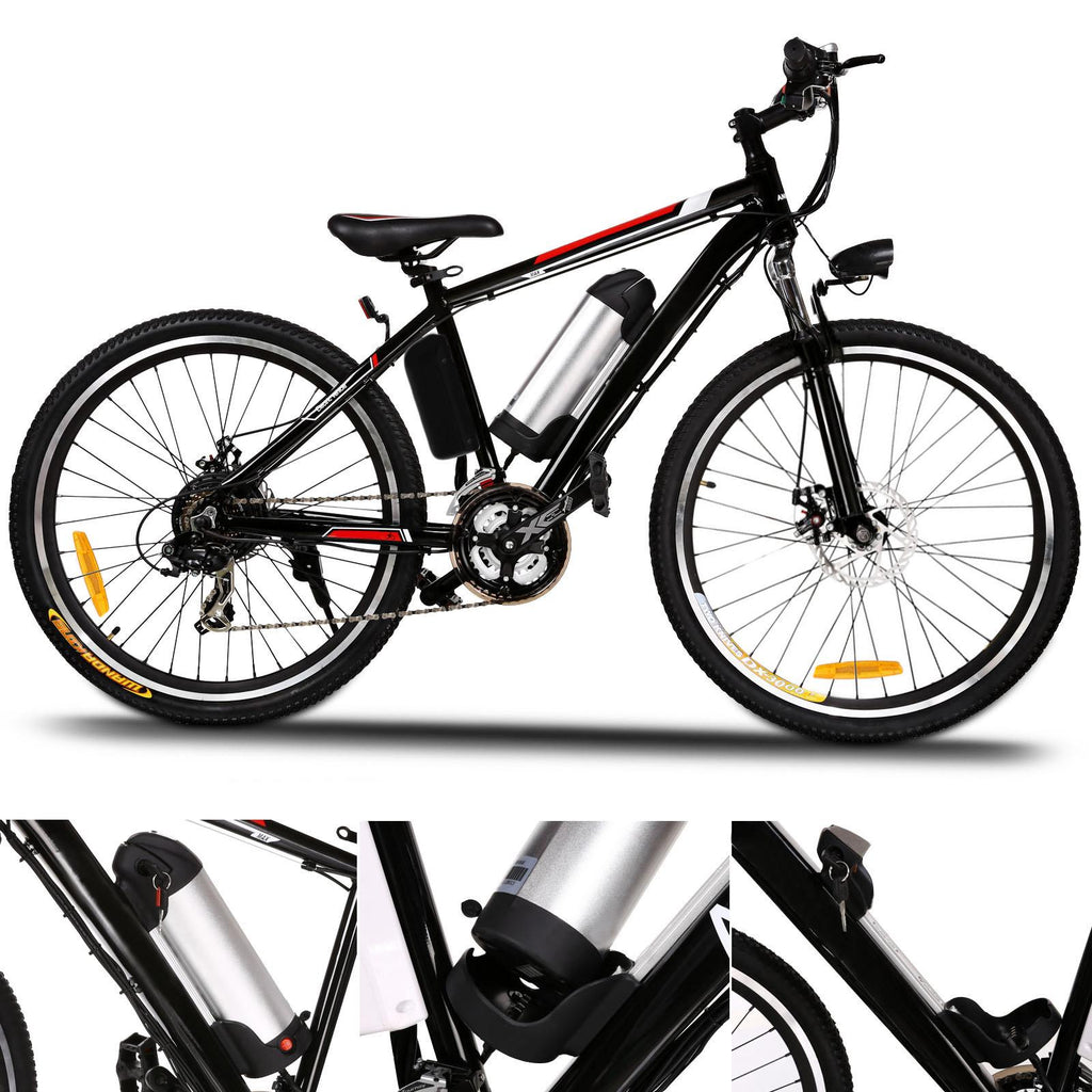 Ayner 26 In. Adult Electric Bike, 250W Brushless Motor, 36V/8Ah Removable Lithium-Ion Battery Fast Charge, Mountain Bicycle with Dual Disc Brakes, 21 Speed Gears, Black