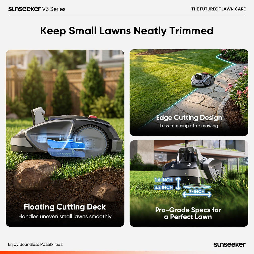 V3 Wireless Robot Lawn Mower for Small Yards, 0.15 Acre/6,400 Sq. Ft., Vision AI Obstacle Detection, One-Click Start, App Control, Auto Recharge, 42% Slope