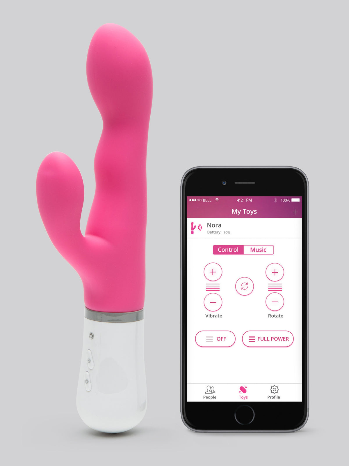 Lovense Nora App Controlled Rechargeable Rotating Rabbit Vibrator, Pink