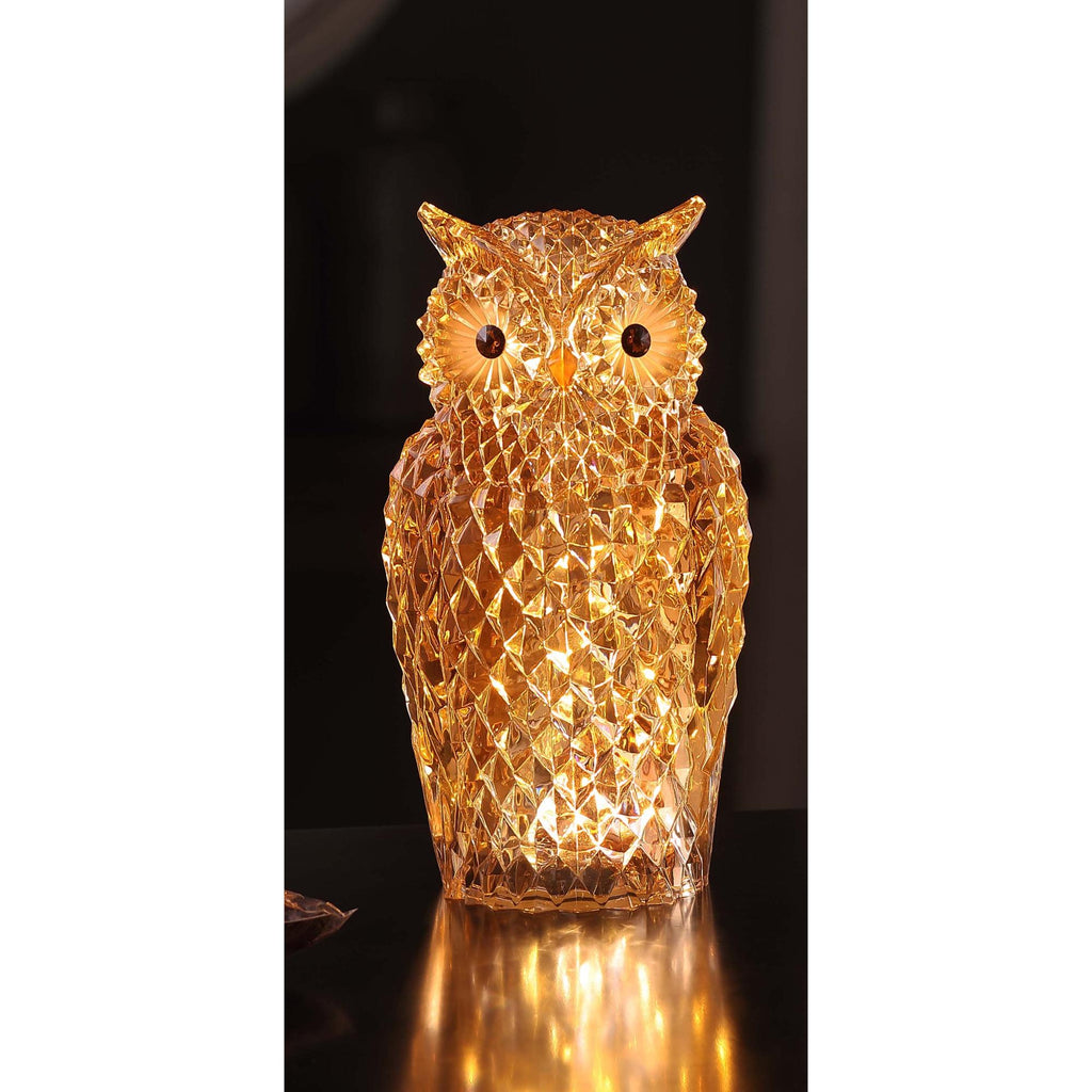 Set of 2 Amber Diamond Cut Owl Tabletop Figurine