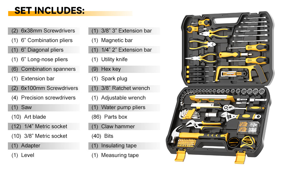 199 Piece Tool Kit for Home,General Household/Auto Repair Tool Set,Basic Hand Tool Kit with Socket Wrench,Tool Box Case for Men,Perfect for Diyer Handyman Homeowner