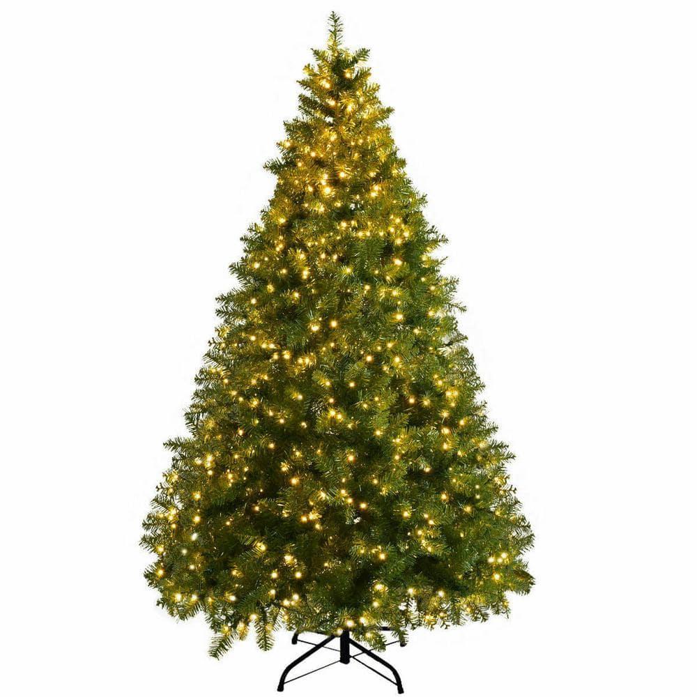 8 ft. Pre-Lit Dense PVC Christmas Tree Spruce Hinged with 880 LED Lights and Stand