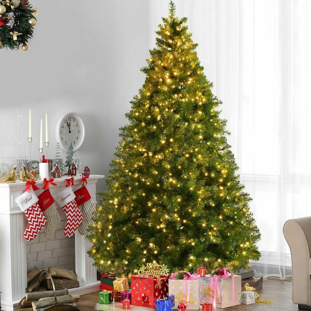 8 ft. Pre-Lit Dense PVC Christmas Tree Spruce Hinged with 880 LED Lights and Stand