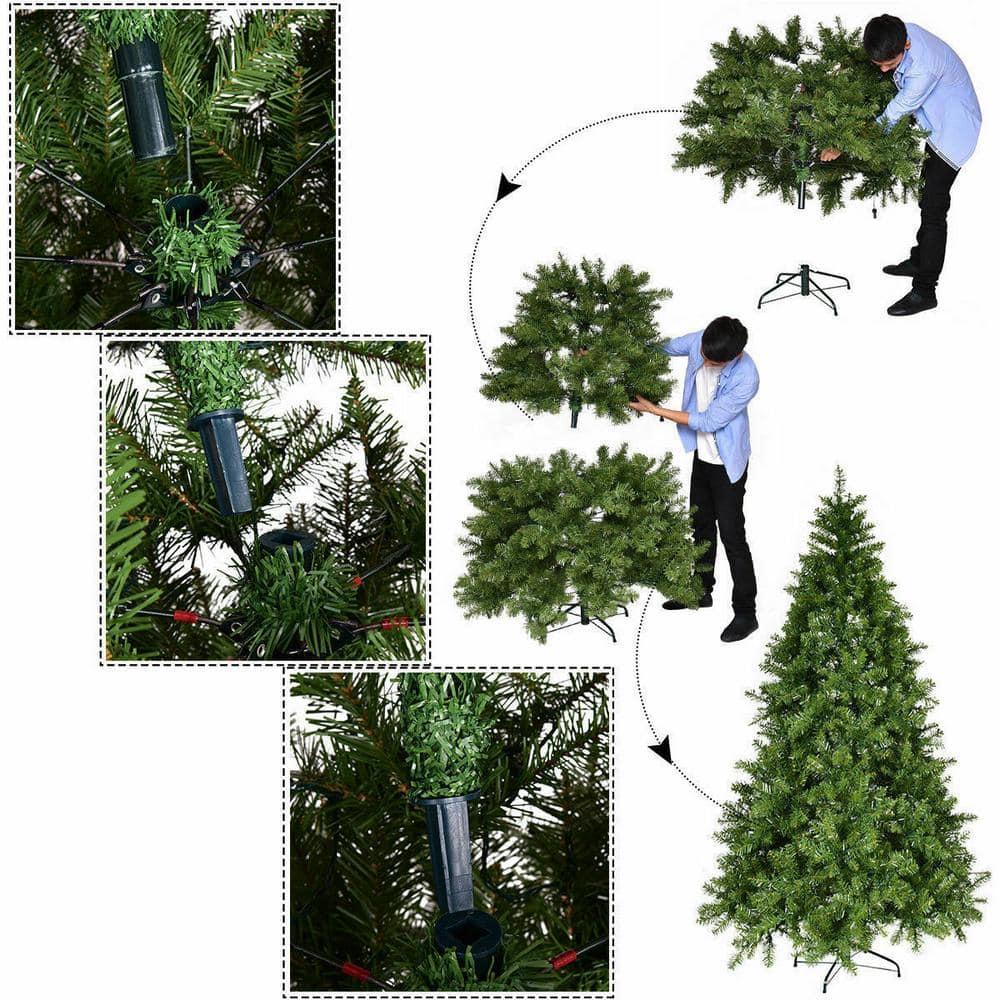 8 ft. Pre-Lit Dense PVC Christmas Tree Spruce Hinged with 880 LED Lights and Stand