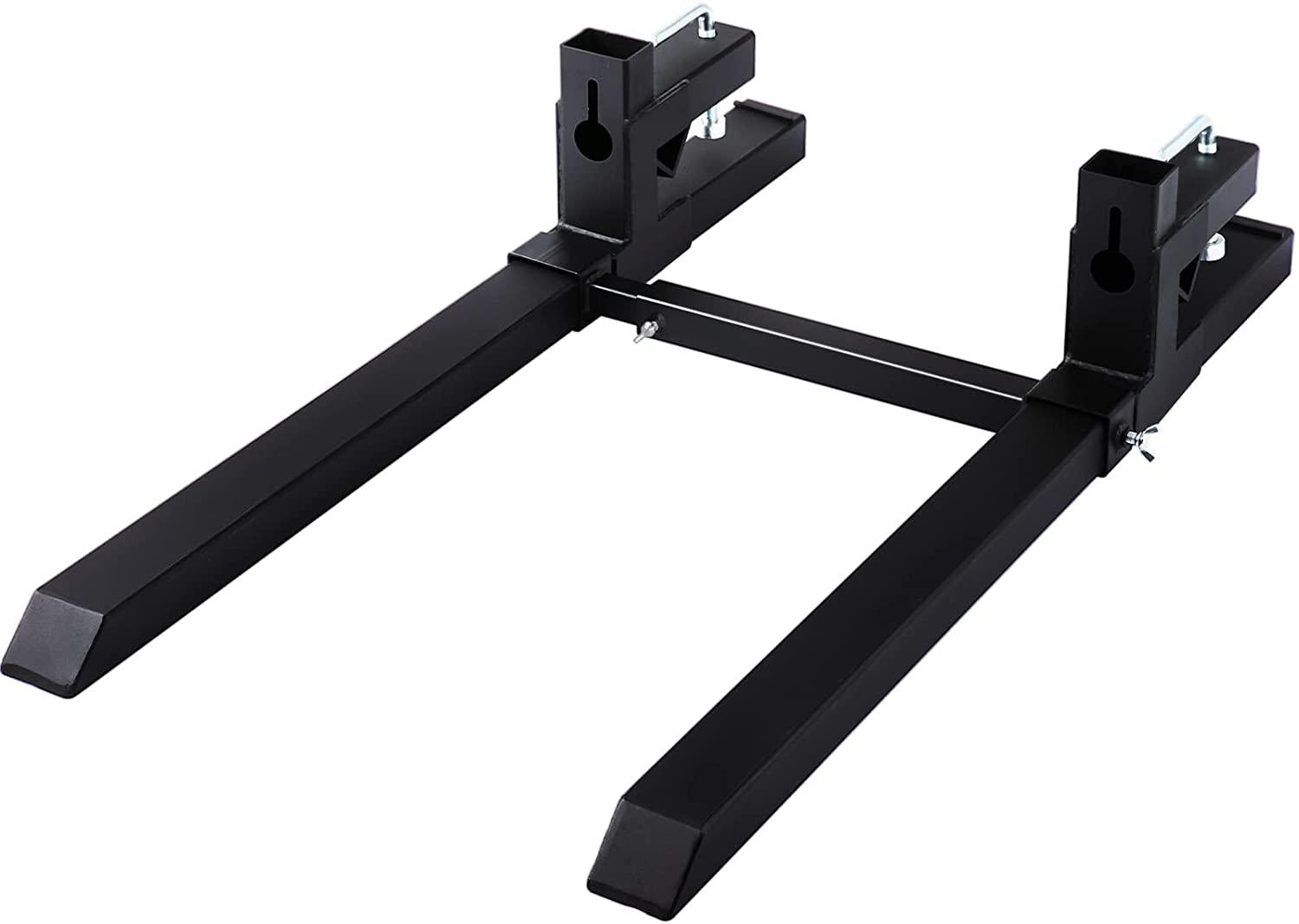 mophorn pallet forks 58.7" 4000 lbs max, clamp on tractor bucket forks with adjustable stabilizer bar, heavy duty front loader forks, fork attachment for skid steer,loader bucket