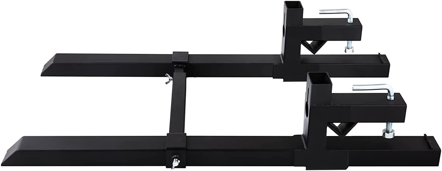 mophorn pallet forks 58.7" 4000 lbs max, clamp on tractor bucket forks with adjustable stabilizer bar, heavy duty front loader forks, fork attachment for skid steer,loader bucket
