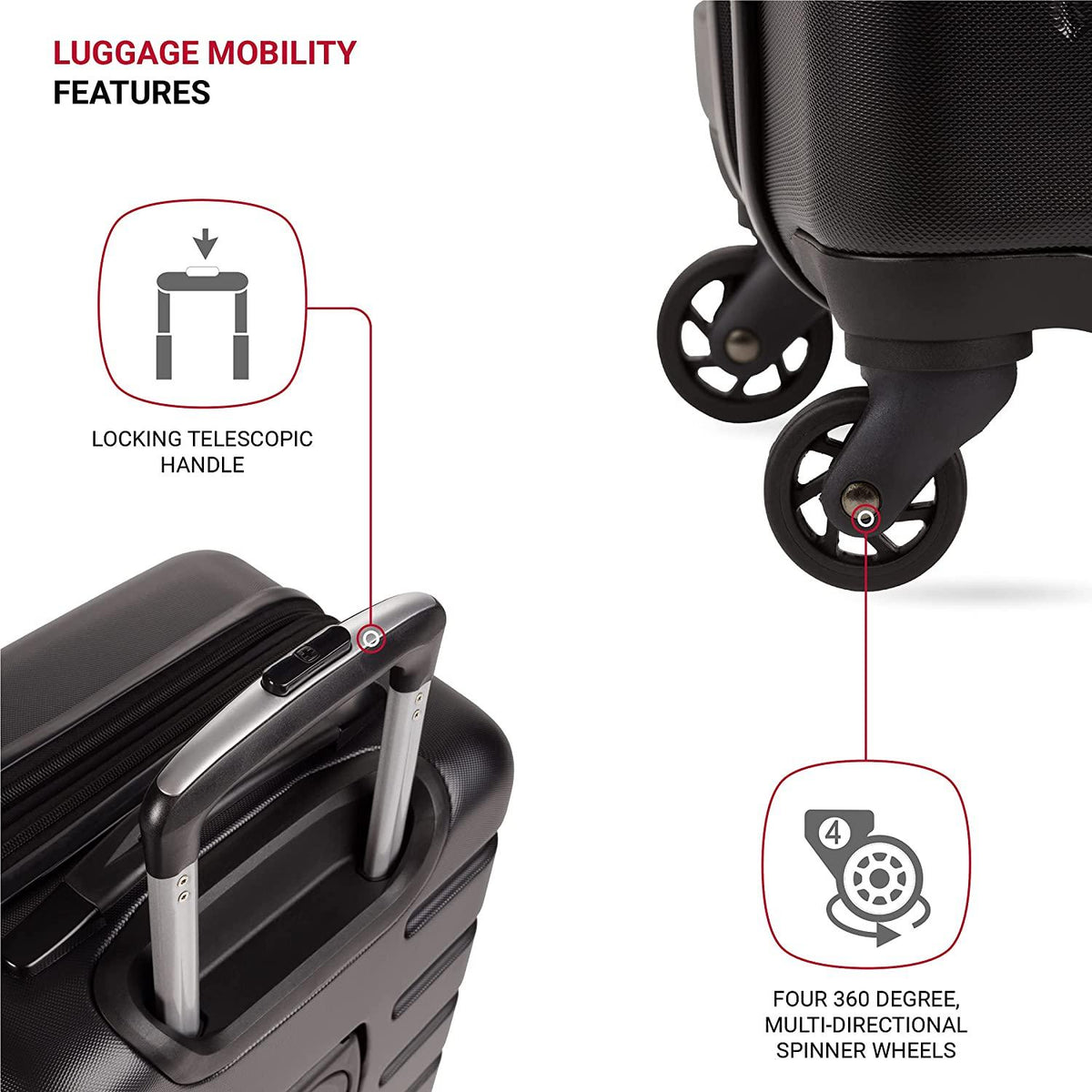7366 Hardside Expandable Luggage with Spinner Wheels, Black, 3-Piece Set (19/23/27)