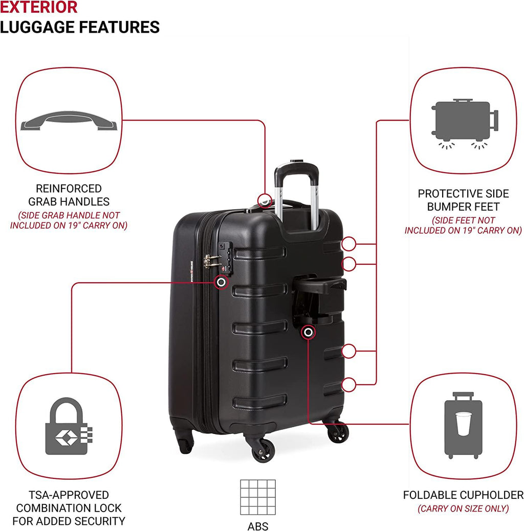 7366 Hardside Expandable Luggage with Spinner Wheels, Black, 3-Piece Set (19/23/27)