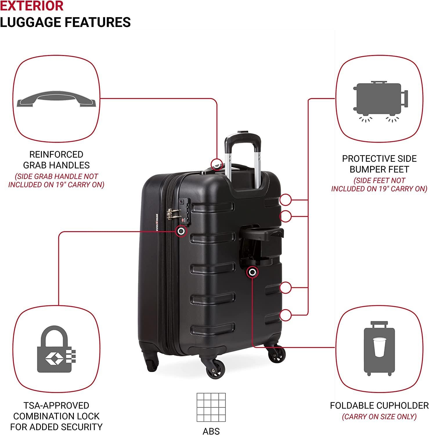 7366 Hardside Expandable Luggage with Spinner Wheels, Black, 3-Piece Set (19/23/27)