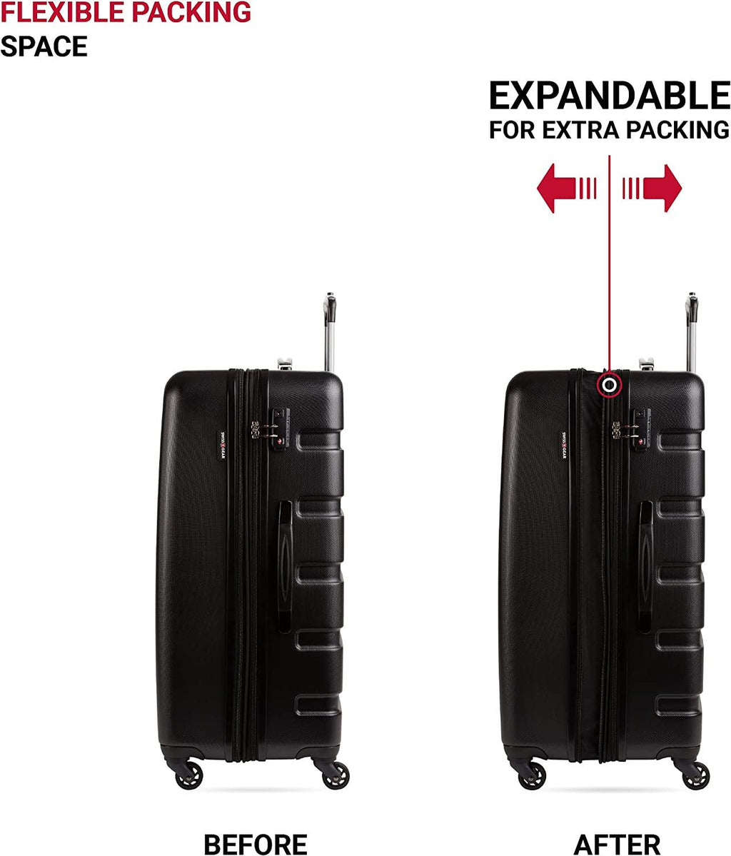7366 Hardside Expandable Luggage with Spinner Wheels, Black, 3-Piece Set (19/23/27)