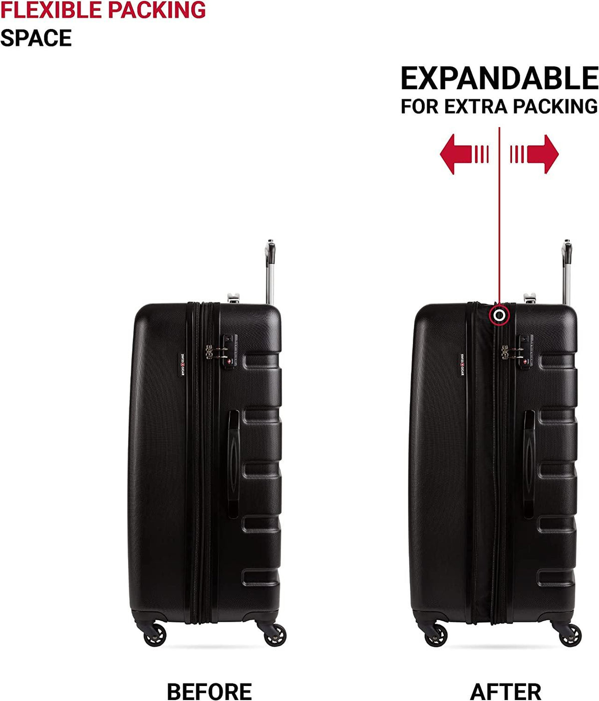 7366 Hardside Expandable Luggage with Spinner Wheels, Black, 3-Piece Set (19/23/27)