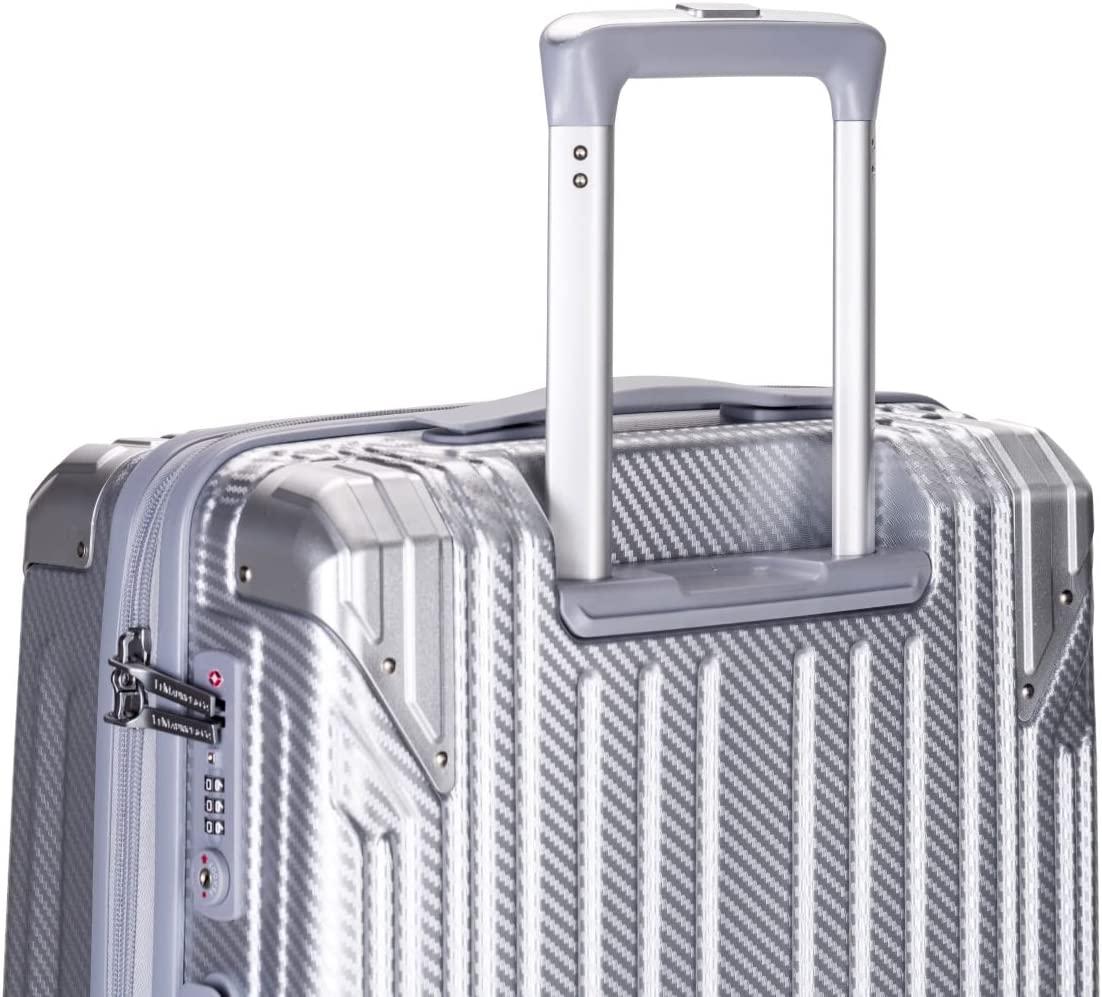 Le Maurice &amp; Co Hardside Expandable Luggage - 20-Inch Hardshell Lightweight Rolling Suitcase, Alumax Style - Carry On Luggage Bag - Travel Bag with 8 Spinner Wheels &amp; TSA Lock (Carbon Silver)