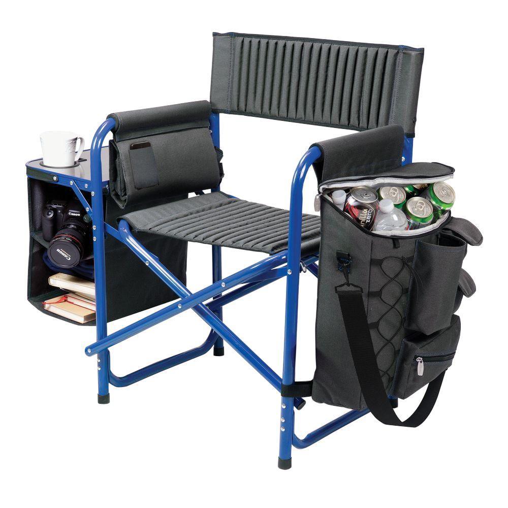 Dark Grey with Blue Fusion Portable Outdoor Patio Chair
