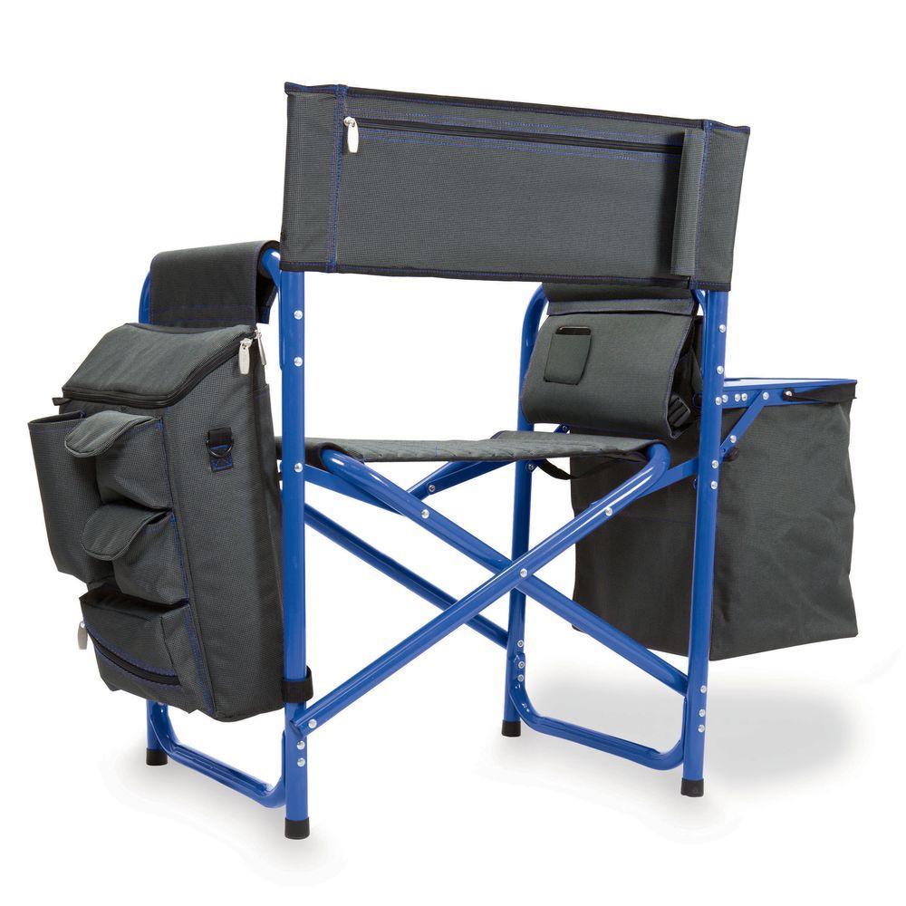 Dark Grey with Blue Fusion Portable Outdoor Patio Chair