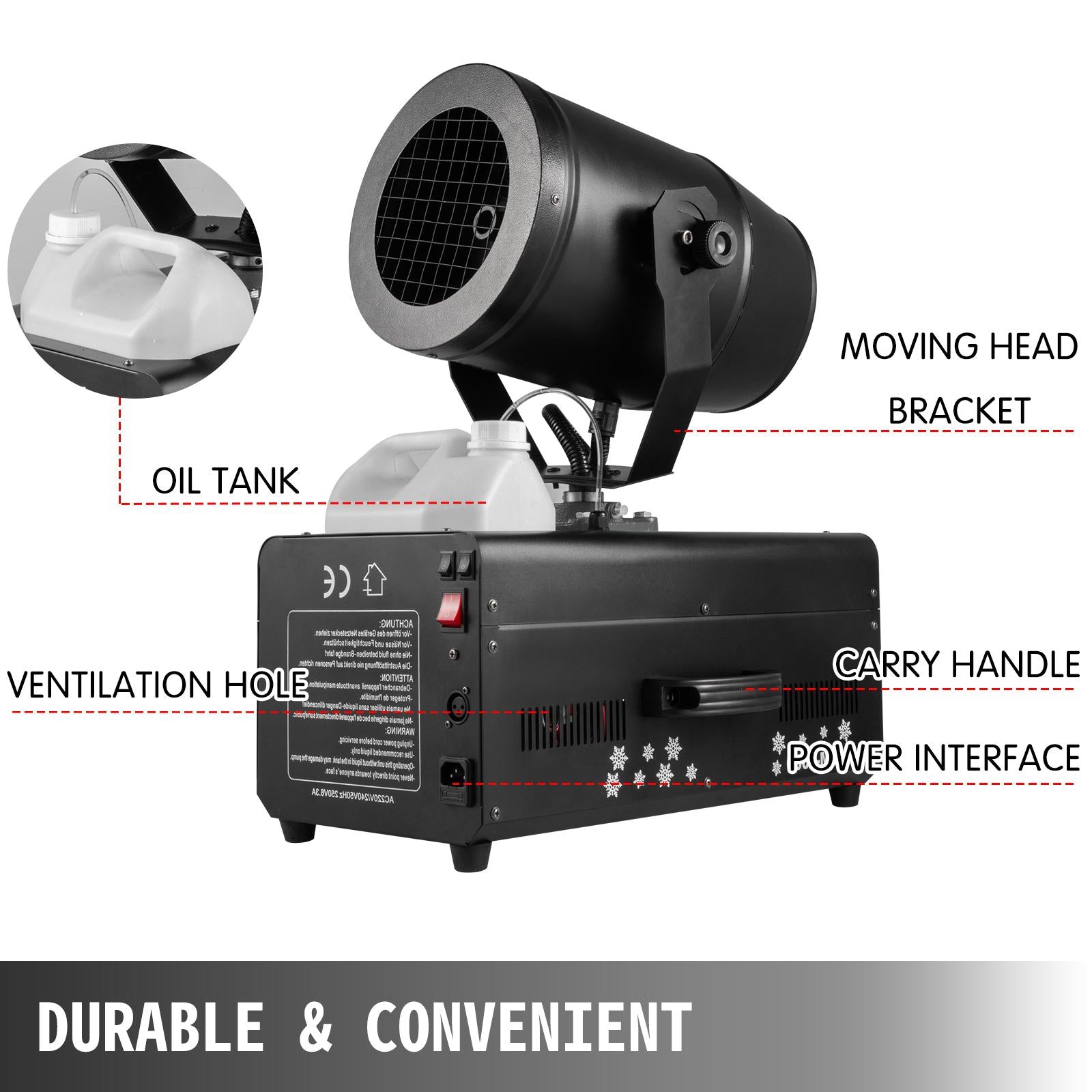 VEVOR Snowflake Machine 2000W Snow Effect Machine 23ft Spraying Range Fake Snow Making Machine Snow Machine Snow Maker Snow Blowing Machine Stage Snow Machines Air Box Packaging For Parties