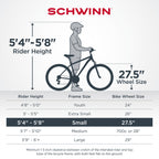 Schwinn Bellcomfort hybrid bike, 7-speeds, 27.5-inch wheels, blue, step-through, low