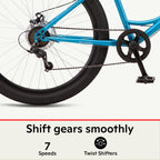Schwinn Bellcomfort hybrid bike, 7-speeds, 27.5-inch wheels, blue, step-through, low