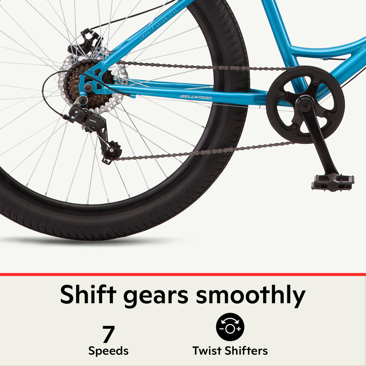 Schwinn Bellcomfort hybrid bike, 7-speeds, 27.5-inch wheels, blue, step-through, low