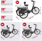 Adult Tricycles 7 Speed Adult Trikes, 20/24/26 Inch 3 Wheel Bikes, Three-Wheeled Bicycles Cruise Trike with LarBasket for Women Men Shopping Exercise Recreation