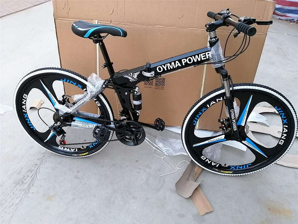 26 inch 21 Speed Folding Mountain Bike High Carbon Steel, Full Suspension MTB Bicycle for Adult, Double Disc Brake Outroad Mountain Bicycle for Men Women,Fast Delivery [ USA in Stock ] (A)