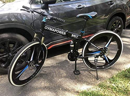 26 inch 21 Speed Folding Mountain Bike High Carbon Steel, Full Suspension MTB Bicycle for Adult, Double Disc Brake Outroad Mountain Bicycle for Men Women,Fast Delivery [ USA in Stock ] (A)