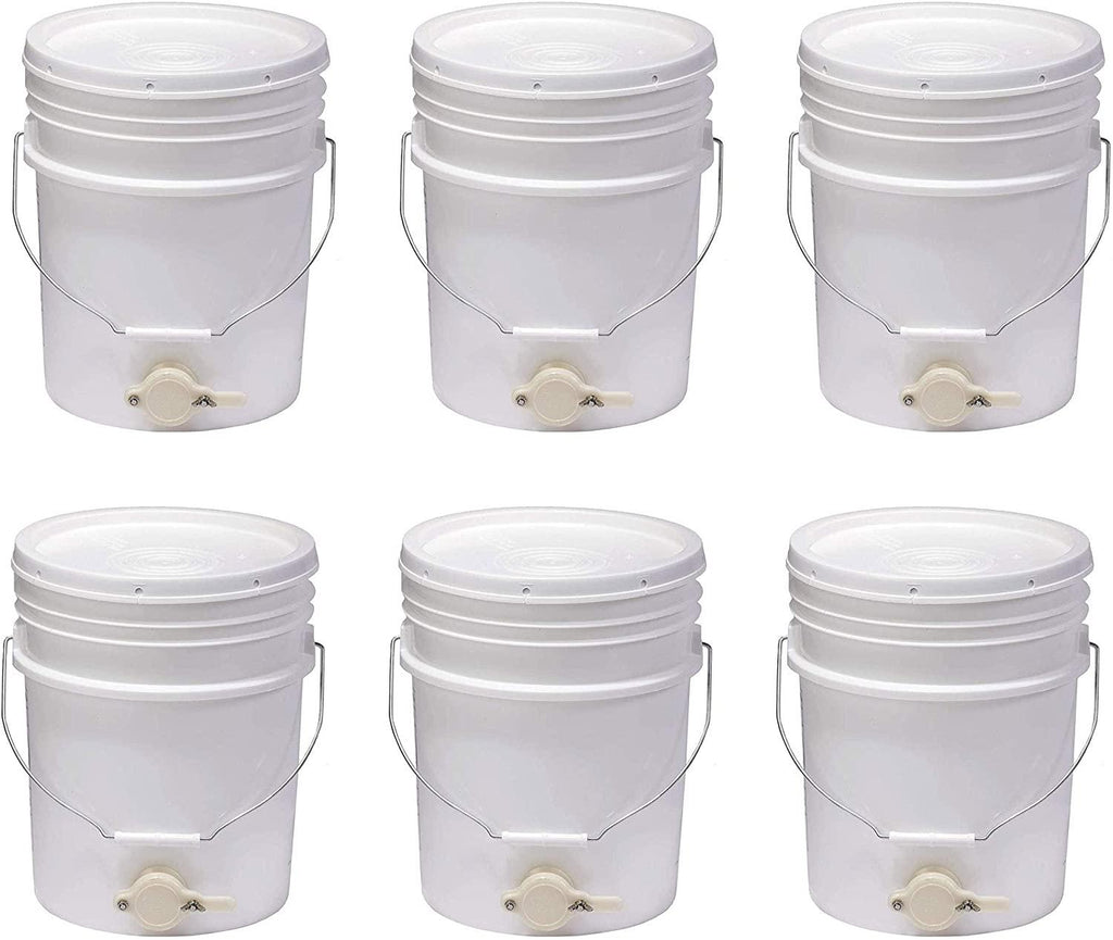 little giant bkt5 plastic honey extractor bucket with honey gate tool for beekeeping harvesting, 5 gallon (6 pack)