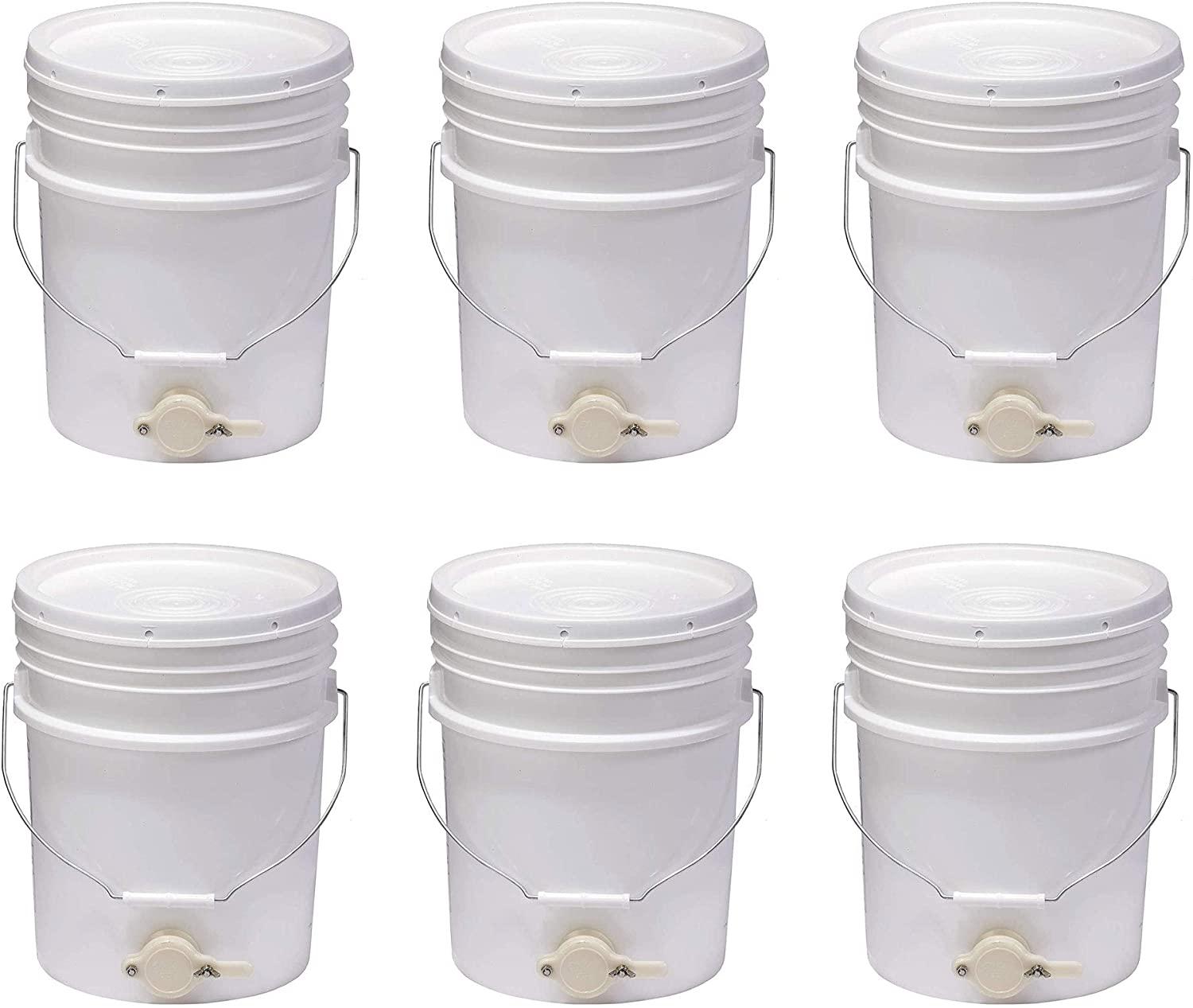 little giant bkt5 plastic honey extractor bucket with honey gate tool for beekeeping harvesting, 5 gallon (6 pack)