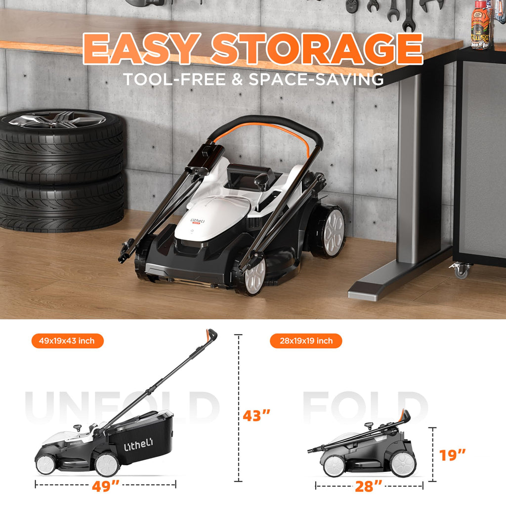 16 Inch Lawn Mower 2 x 20V Brushless Electric Mowers for Garden Yards, Lightweight Cordless Lawnmower with 6-Position Height Adjustment, 2 x 4.0Ah Battery Include