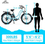 Maxfoot Couple Bike 26" Electric Fat Tire Bicycle, 750W 48V/13Ah Removable Lithium Battery 23MPH 55 Miles E-Bikes,  7-Speed Gear, Commuter Bike for Adults Man and Woman