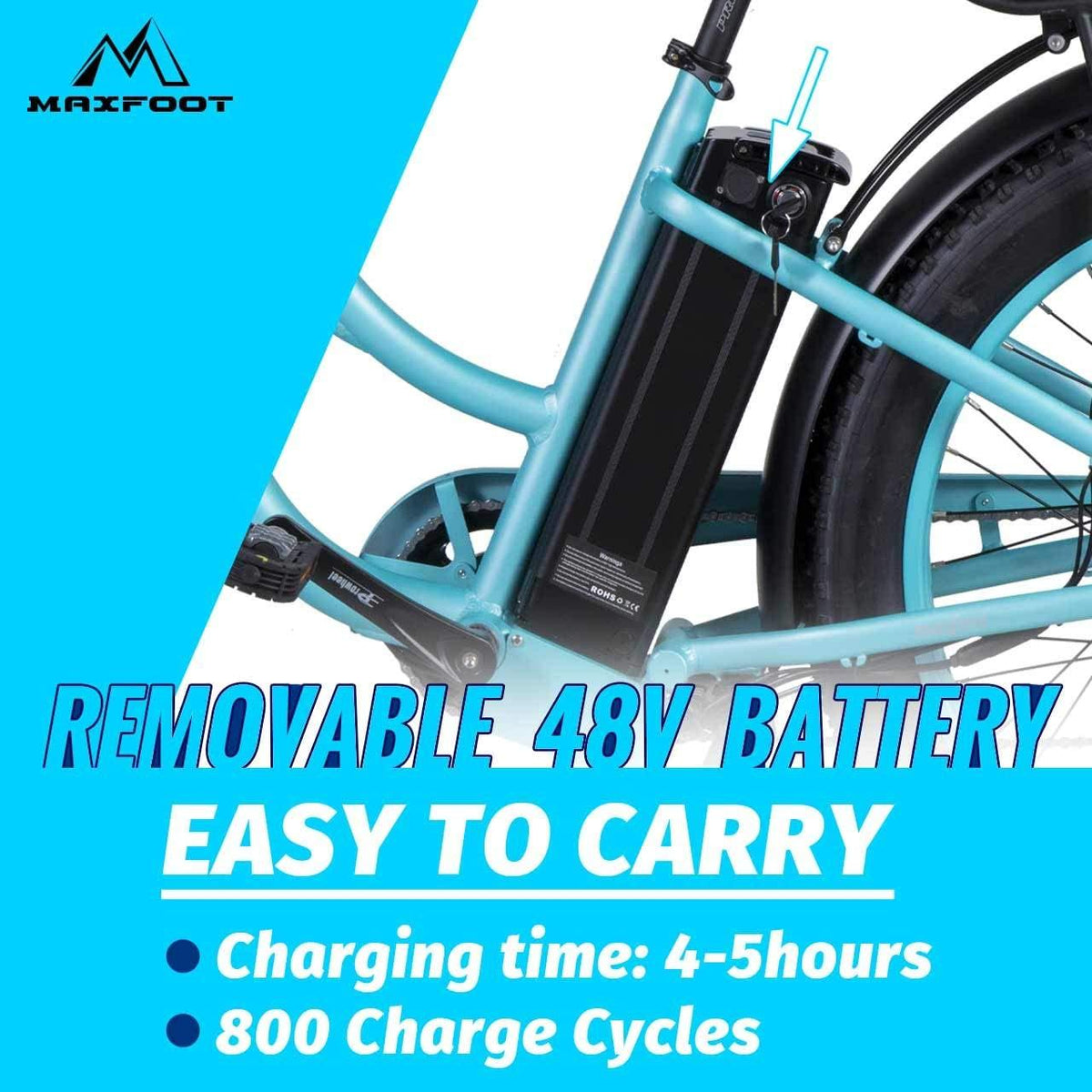 Maxfoot Couple Bike 26" Electric Fat Tire Bicycle, 750W 48V/13Ah Removable Lithium Battery 23MPH 55 Miles E-Bikes,  7-Speed Gear, Commuter Bike for Adults Man and Woman