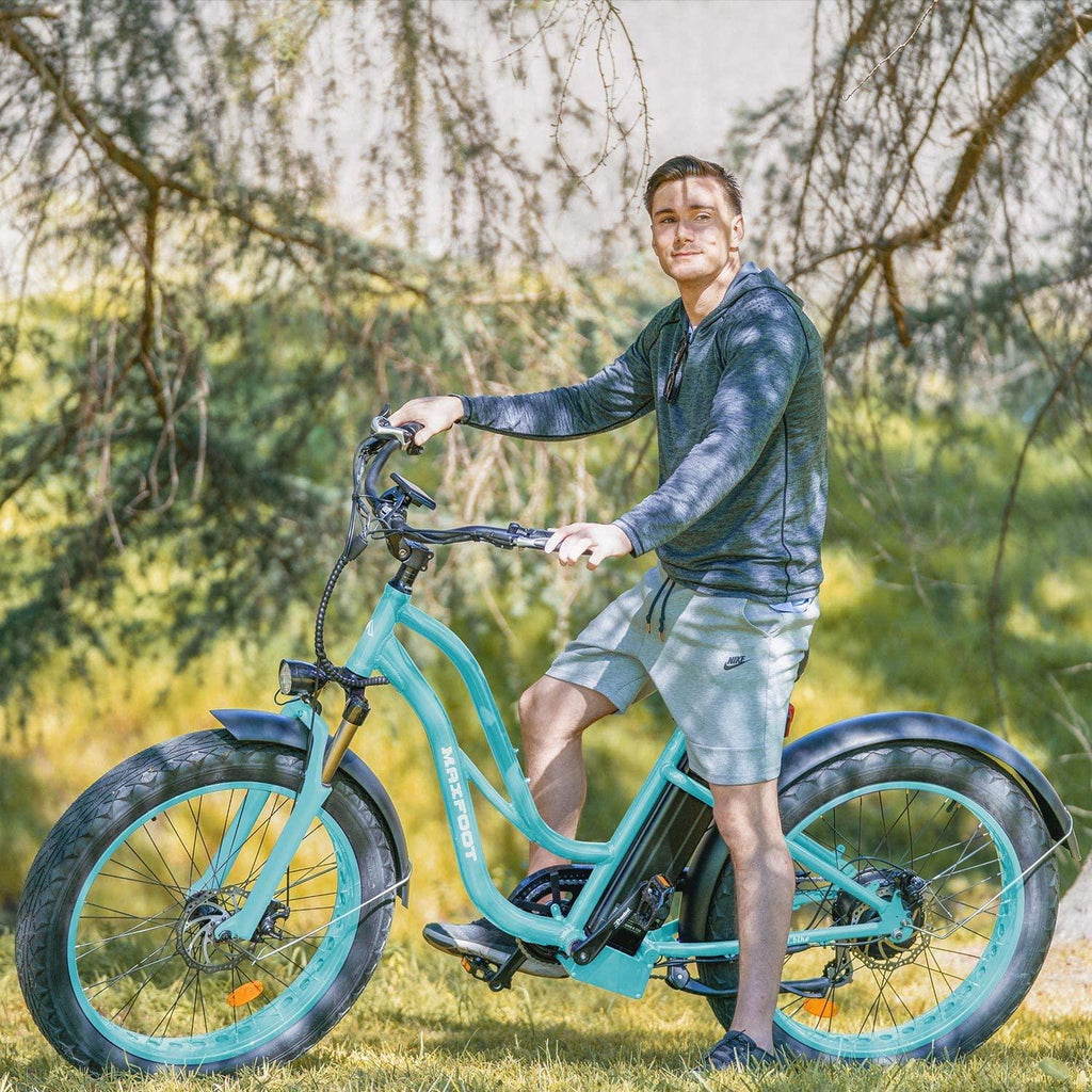 Maxfoot Couple Bike 26" Electric Fat Tire Bicycle, 750W 48V/13Ah Removable Lithium Battery 23MPH 55 Miles E-Bikes,  7-Speed Gear, Commuter Bike for Adults Man and Woman