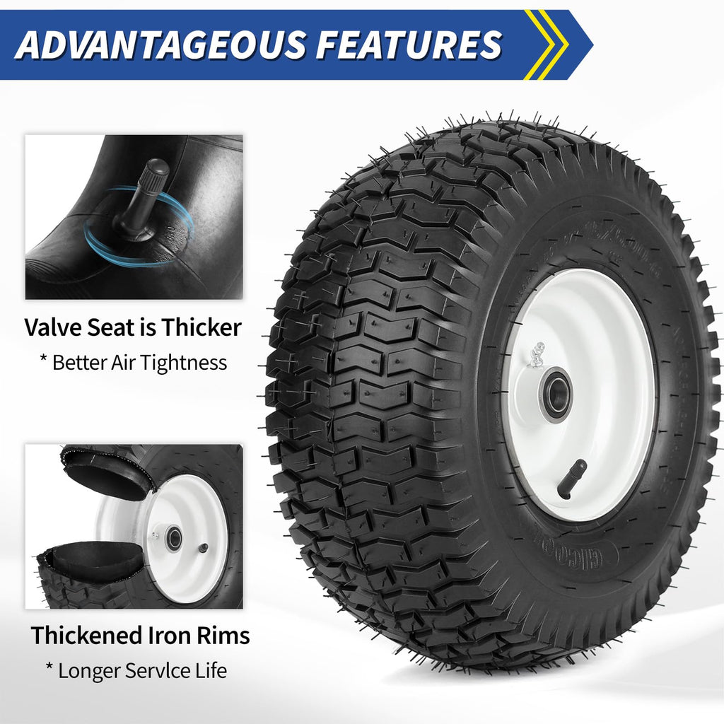 15x6.00-6 Rubber Lawn Mower Tire and Wheel, 2 Pcs Replacement 15x6-6nhs Riding Mowers Lawn Tire and Wheel with Bearing Bore 3/4", 3" Centered Hub