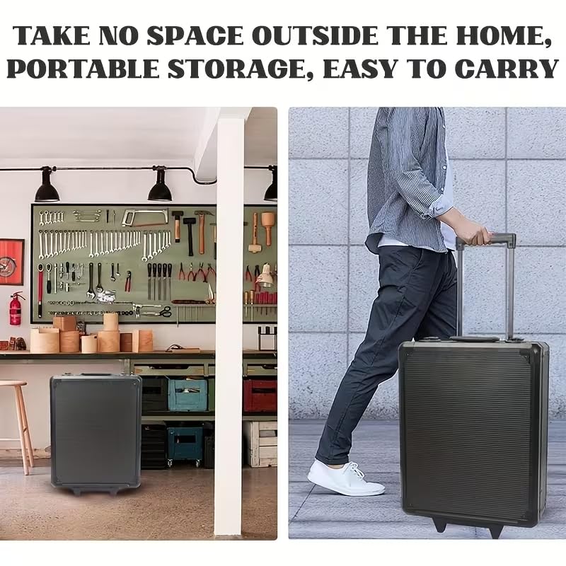 799pcs Aluminum Trolley Case Tool Set Silver, House Repair Kit Set, Household Hand Tool Set, with Tool Belt,Gift on Father's Day (Black)
