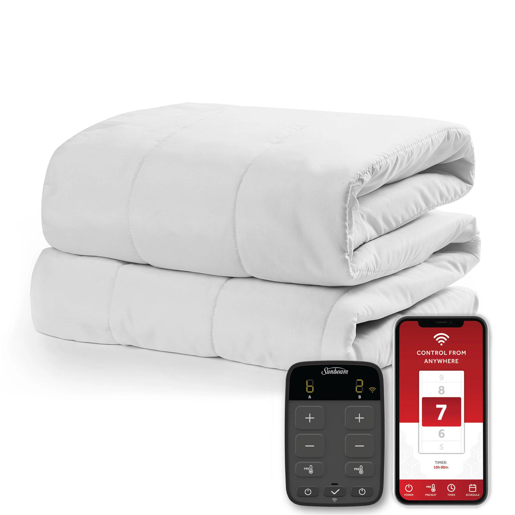 Sunbeam Connected Electric Heated Mattress Pad Size, 76" x 80", 10 Heat Settings, Fast Heating, Smart Heating with Wi-Fi, Voice &amp; Wired Digital Controller, Auto-Shut Off, Machine Washable
