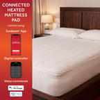 Sunbeam Connected Electric Heated Mattress Pad Size, 76" x 80", 10 Heat Settings, Fast Heating, Smart Heating with Wi-Fi, Voice &amp; Wired Digital Controller, Auto-Shut Off, Machine Washable
