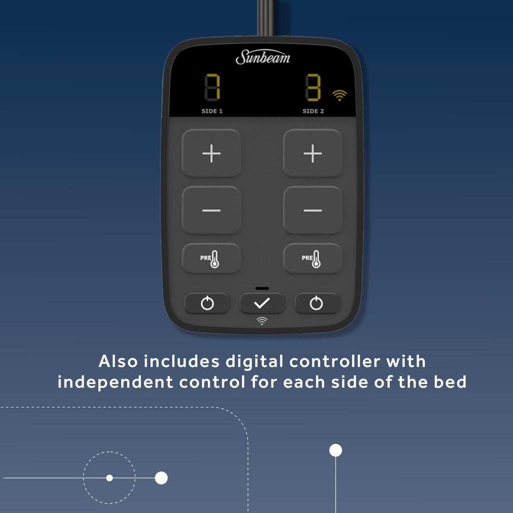 Sunbeam Connected Electric Heated Mattress Pad Size, 76" x 80", 10 Heat Settings, Fast Heating, Smart Heating with Wi-Fi, Voice &amp; Wired Digital Controller, Auto-Shut Off, Machine Washable