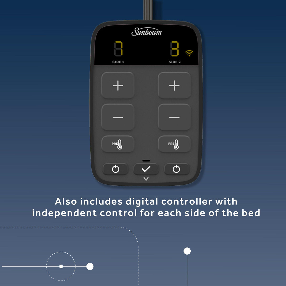 Sunbeam Connected Electric Heated Mattress Pad Size, 76" x 80", 10 Heat Settings, Fast Heating, Smart Heating with Wi-Fi, Voice &amp; Wired Digital Controller, Auto-Shut Off, Machine Washable