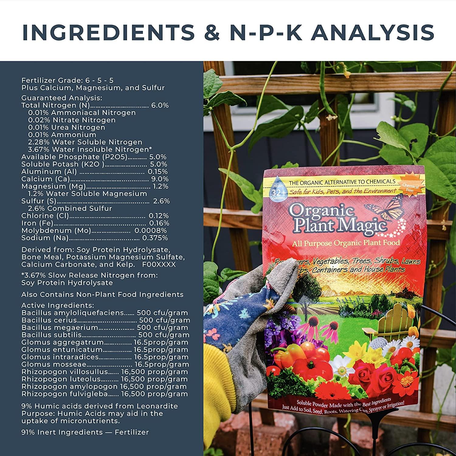 organic plant magic - super premium plant food: all-purpose soluble powder, plant-boosting minerals, perfect for all plants, kid &amp; pet safe [5lb bucket]