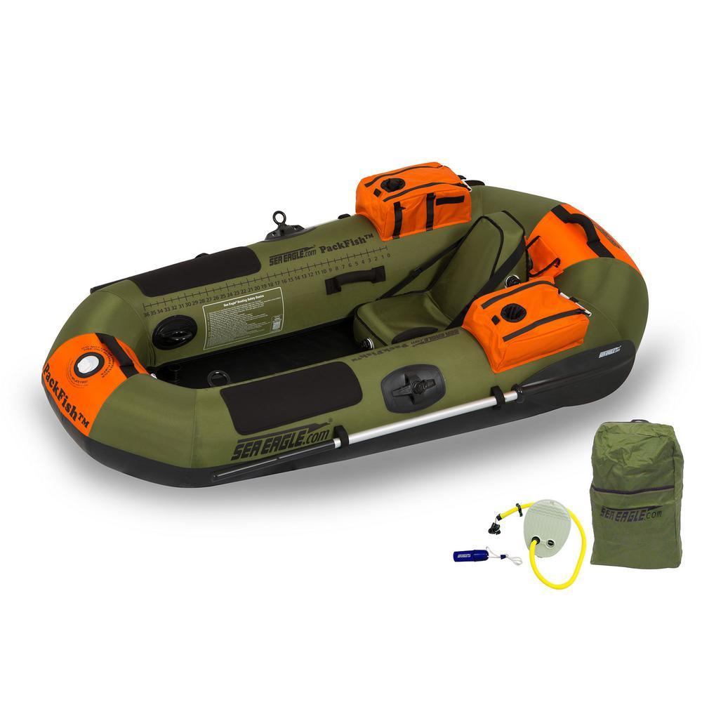 PackFish7 Deluxe Frameless Inflatable Angler Kayak Fishing Boat, Green