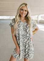 vibes black snakeskin tee dress