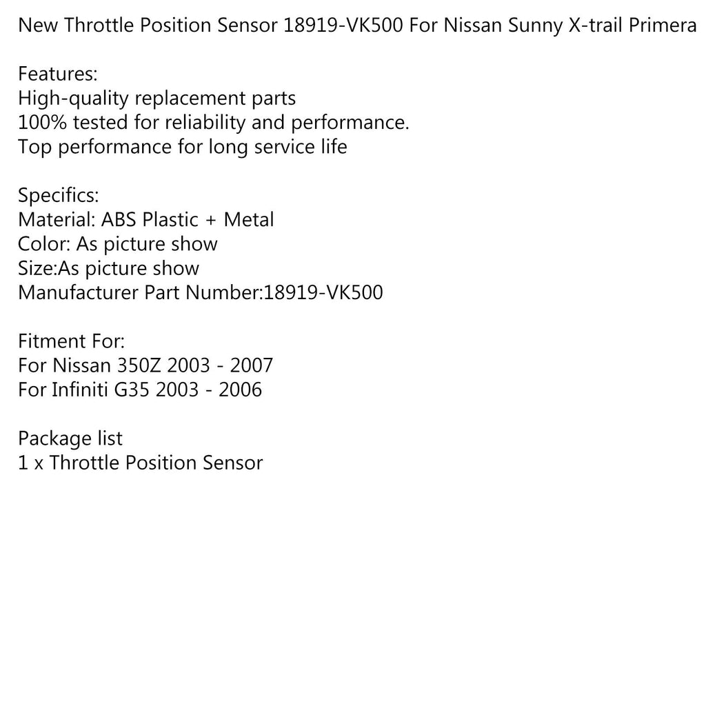 Throttle Position Sensor 18919-VK500 For Nissan Sunny X-trail Primera Generic