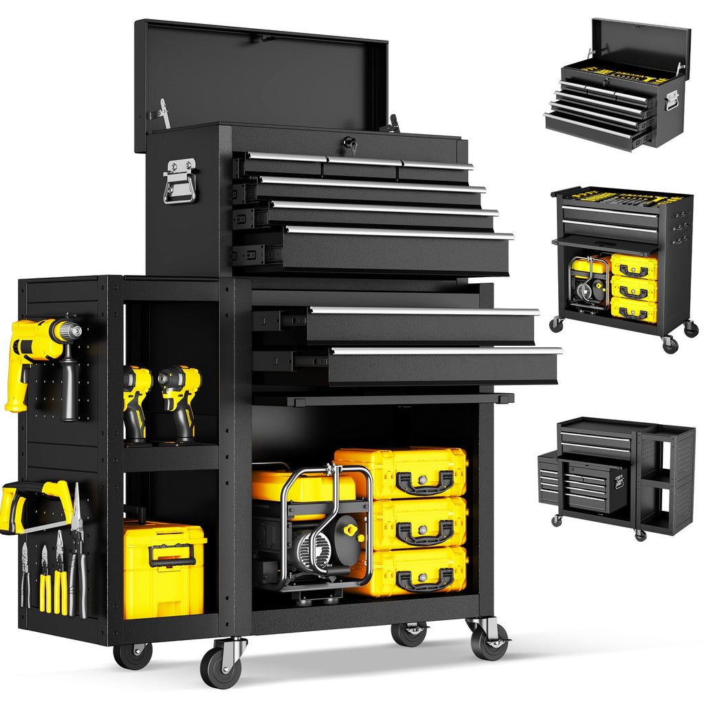 8 Drawer Tool Chest with Wheels, Exclusive 3-In-1 Tool Box Combo with Removable 4-Tire Utility Cart, LocMechanic Tool Cart with Liner for Warehouse, Workshop, 35”W x 13”D x 43”H -2026 Upgrade