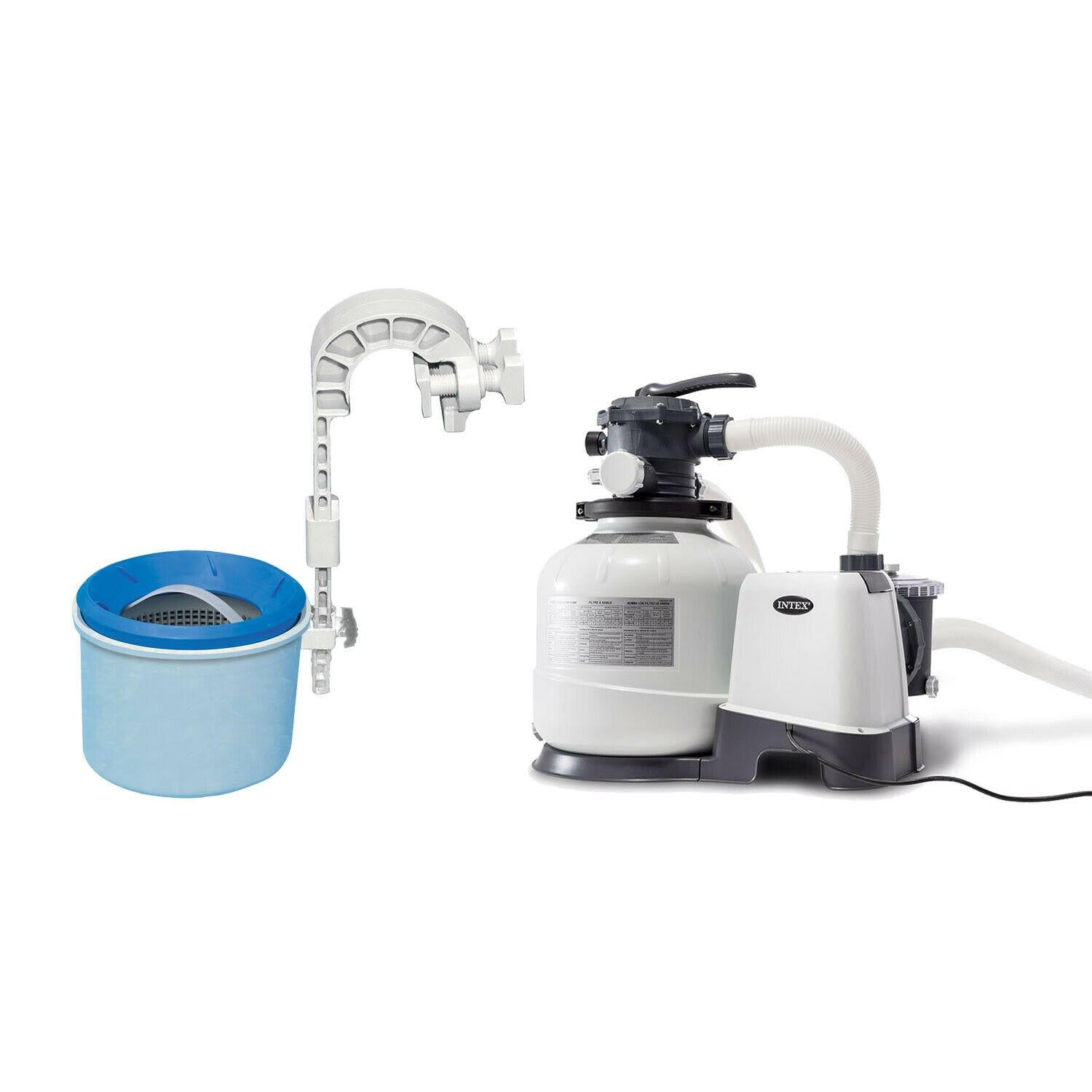 intex 3000 gph pool sand filter pump with automatic timer &amp; automatic skimmer