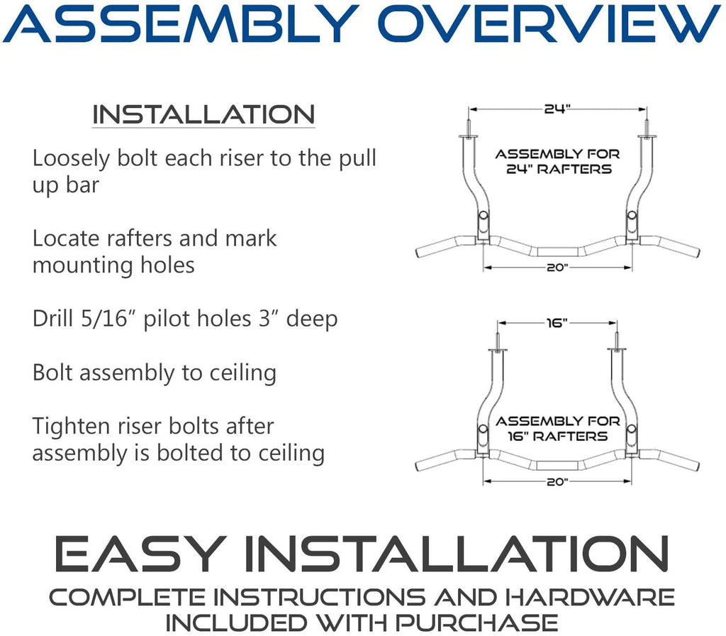 Ultimate Body Press Ceiling Mounted Pull Up Bar with Patented Reversible Risers for 16 and 24 Inch Joists