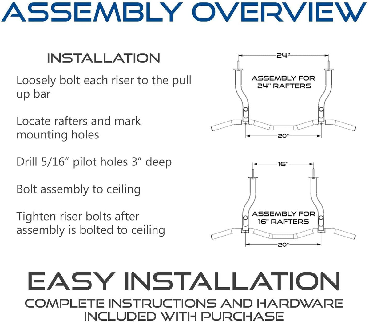 Ultimate Body Press Ceiling Mounted Pull Up Bar with Patented Reversible Risers for 16 and 24 Inch Joists