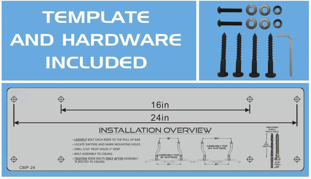 Ultimate Body Press Ceiling Mounted Pull Up Bar with Patented Reversible Risers for 16 and 24 Inch Joists